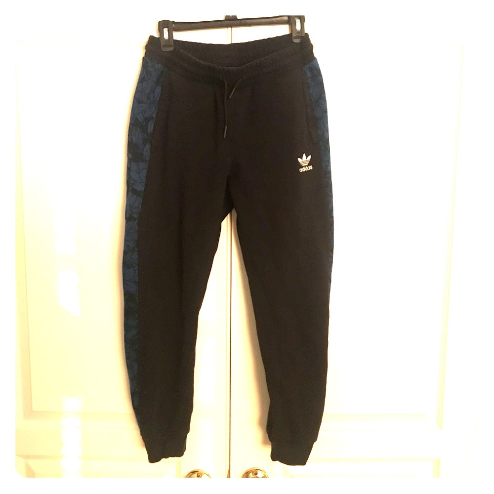 Adidas Black/Blue Floral Joggers Women’s Size M